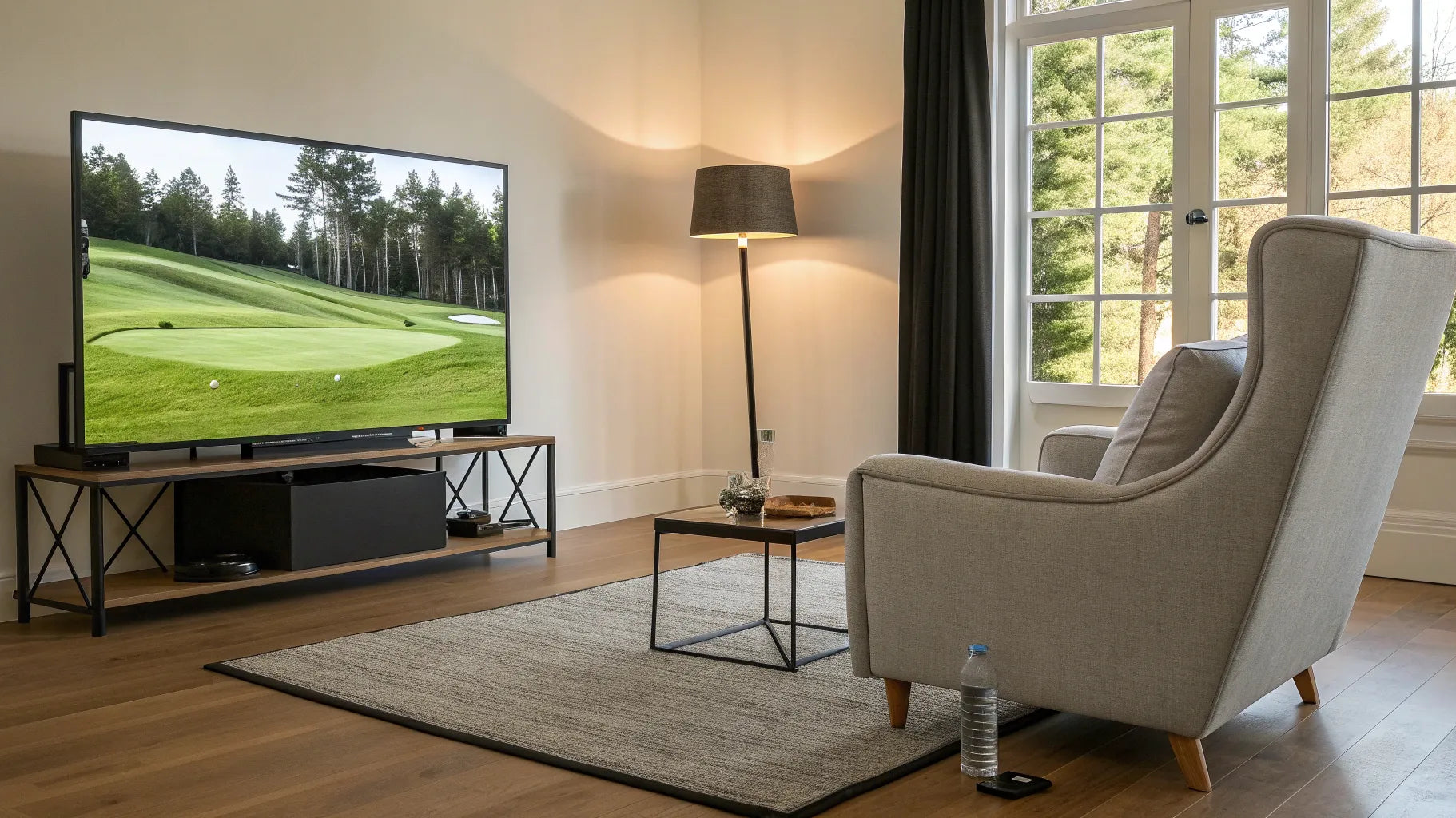 A new golf simulator installed in a modern Grand Rapids home.