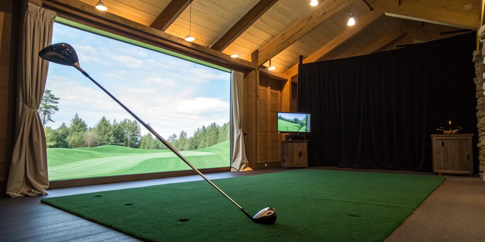 A professional golf simulator with the components that determine its total cost.