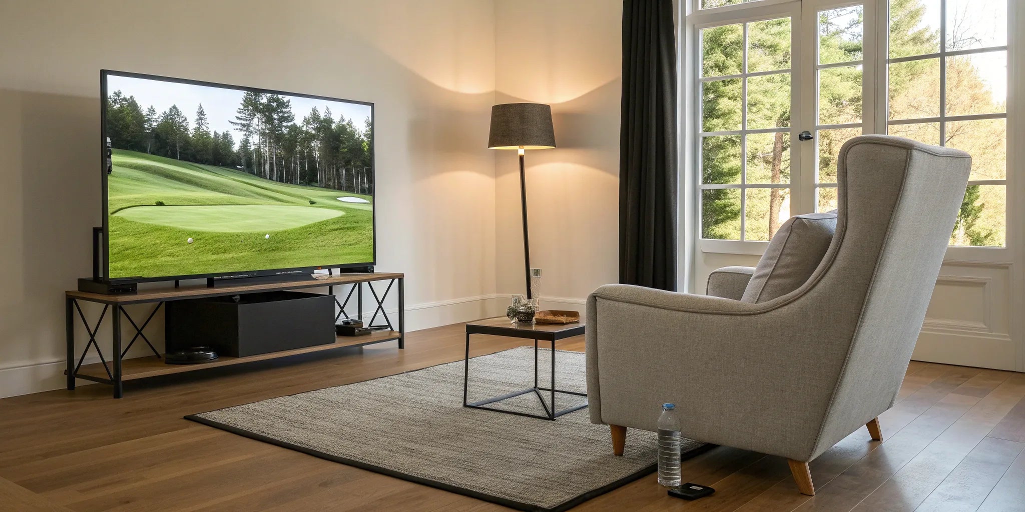 A new golf simulator installed in a modern Grand Rapids home.